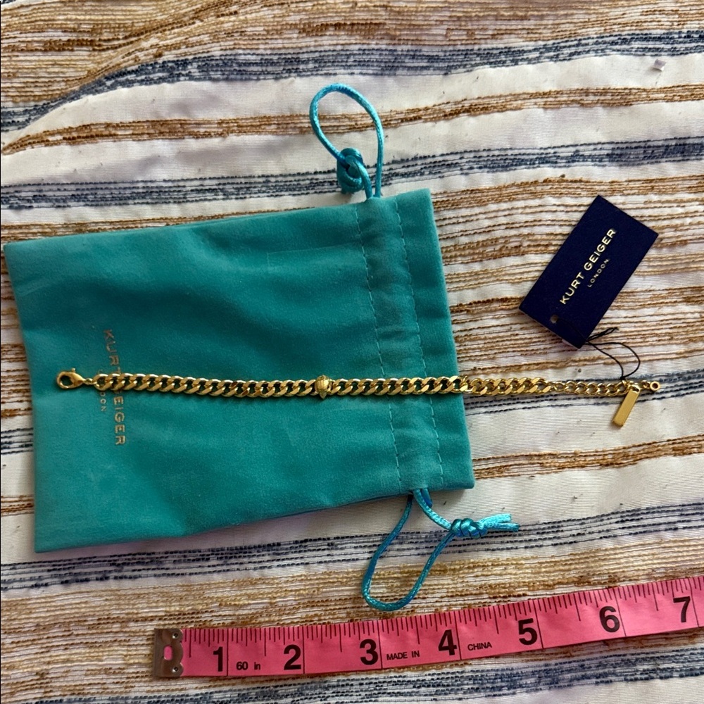 Kurt Geiger Gold Chain Bracelet with Teal Pouch